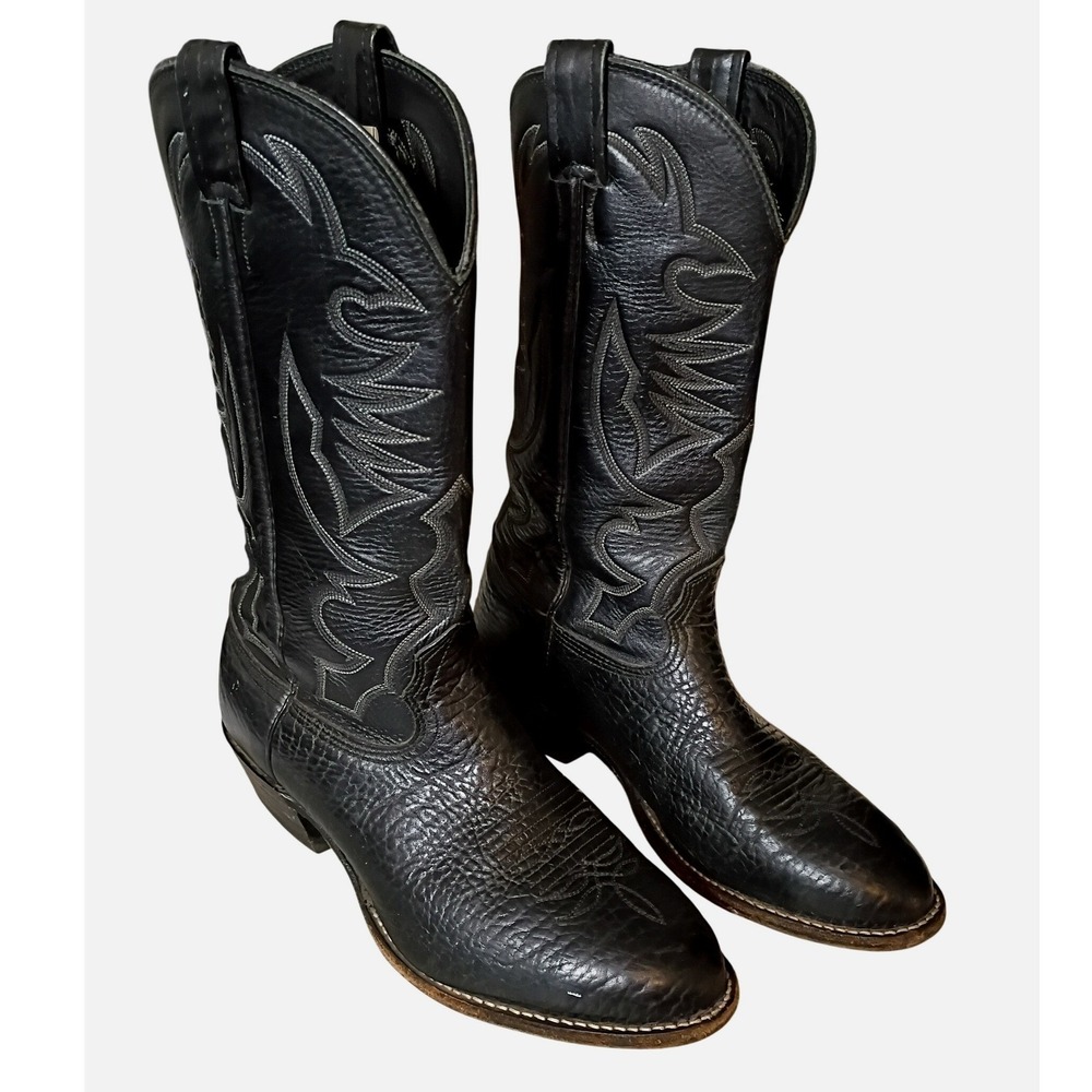 Larry Mahan Vintage Roper Boots Mens 9.5XE Black Bullhide Leather Cowboy Western